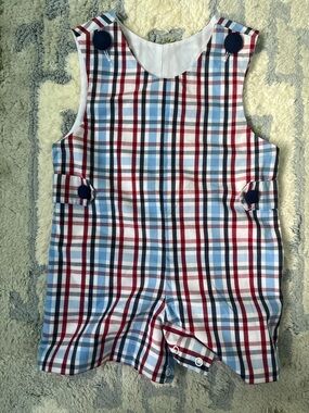 Plaid Shortalls in Red, Blue & White